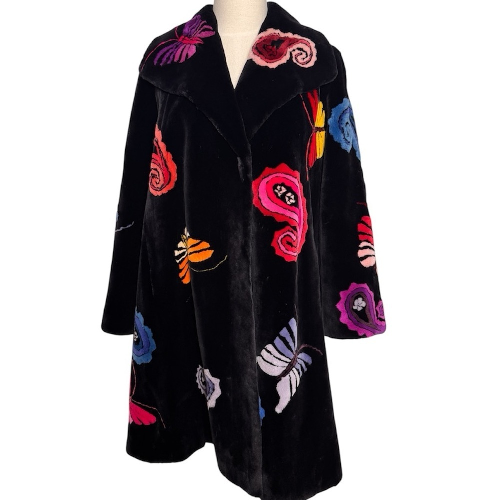 Authentic Zuki Sheared Real Beaver Coat with Butterfly & Paisley Motif - RARE - Picture 3 of 12